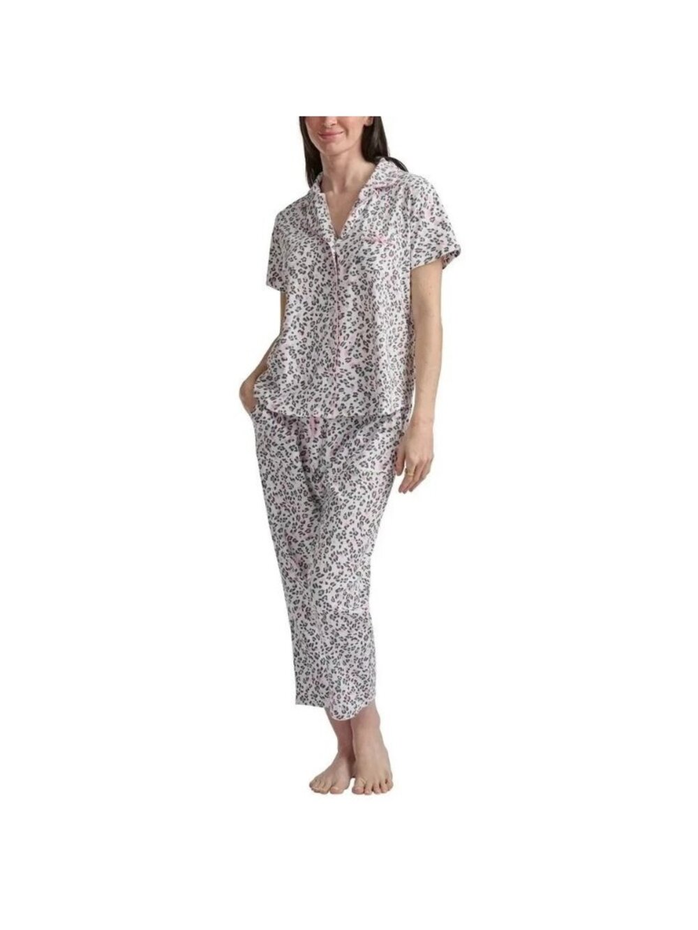 NWT Karen Neuburger Women's M Pajama Set Leopard Print  Crop Pants